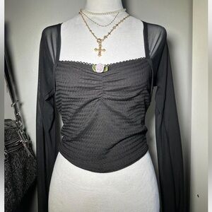 Elegant Black Mesh Long Sleeve Top
